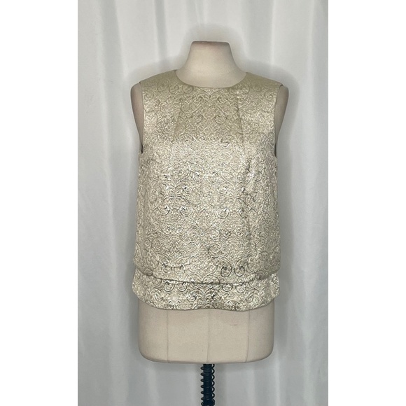 TORY BURCH Cathy Gold Jacquard Brocade Sleeveless Shell Top Blouse Size 10 - Picture 3 of 15
